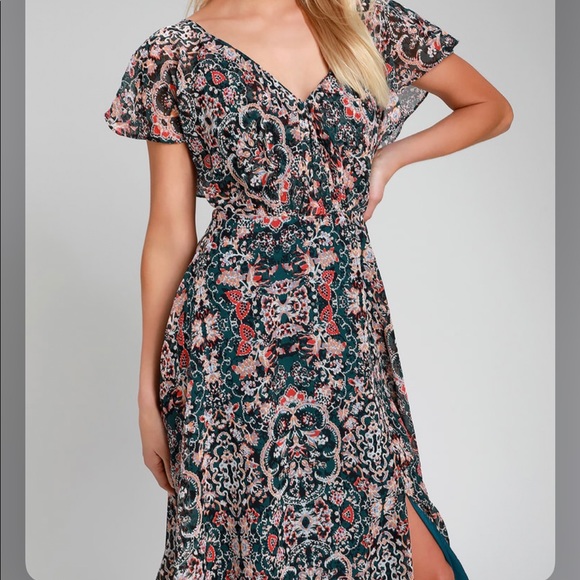 NWT Lulus Charmed I’m Sure Floral Print Midi Dress - Picture 3 of 13